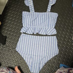 Zaful Lavender and White Striped Bikini Set Size 4